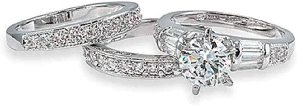 925 Sterling Silver Bridal Ring Sets Emerald Cut CZ Engagement Rings Vintage Promise Rings Platinum Big Women CZ Rings Set Bling Princess Cut Cubic Zirconia Size 6-10