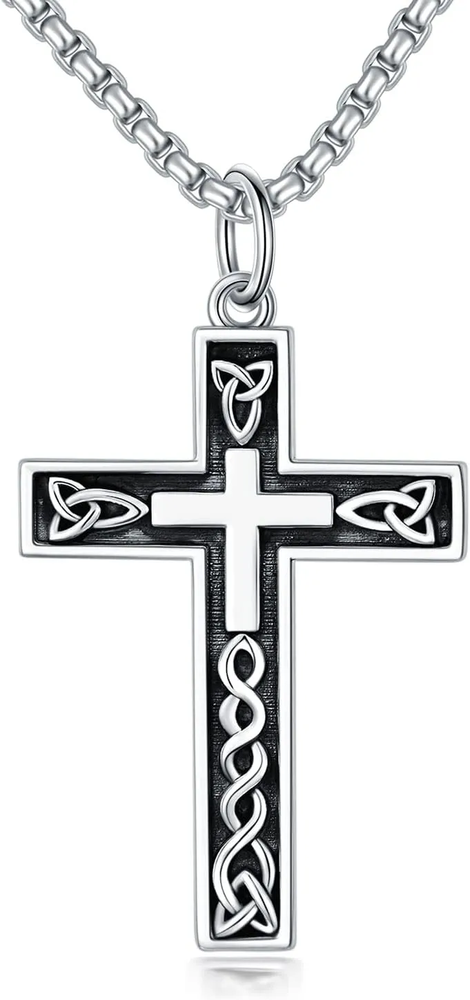 925 Sterling Silver Cross Necklace For Men Women Polished Delicate Crucifix Cross Pendant Jewelry Gifts for Birthday Christmas Valentine, 20/22/24 Inches