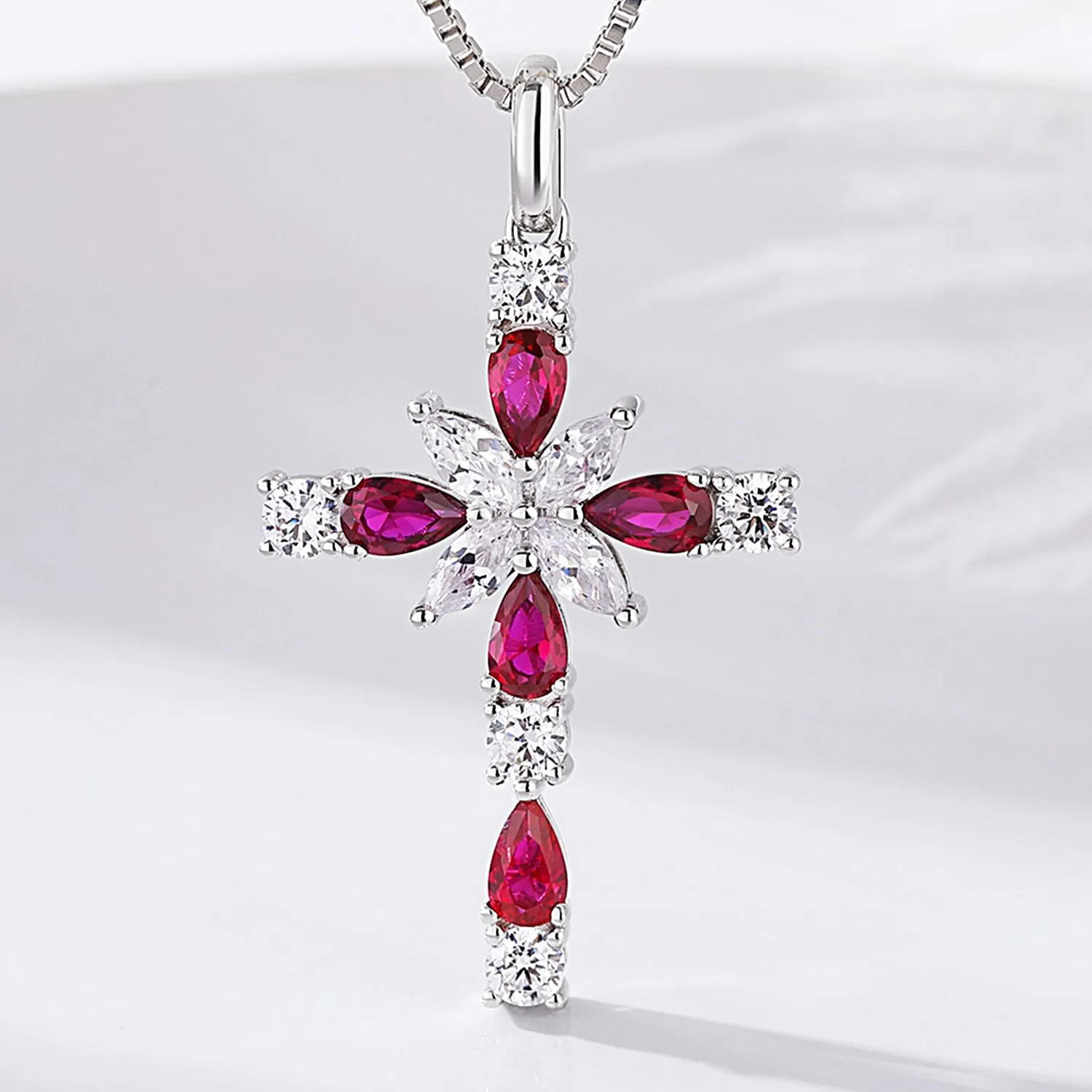 925 Sterling Silver Cross Necklace for WomenBirthday Delicate Star Cross Necklace Jewelry Gifts for WomenBirthstone Religious Jewelry for Mom, Chain 18 inch