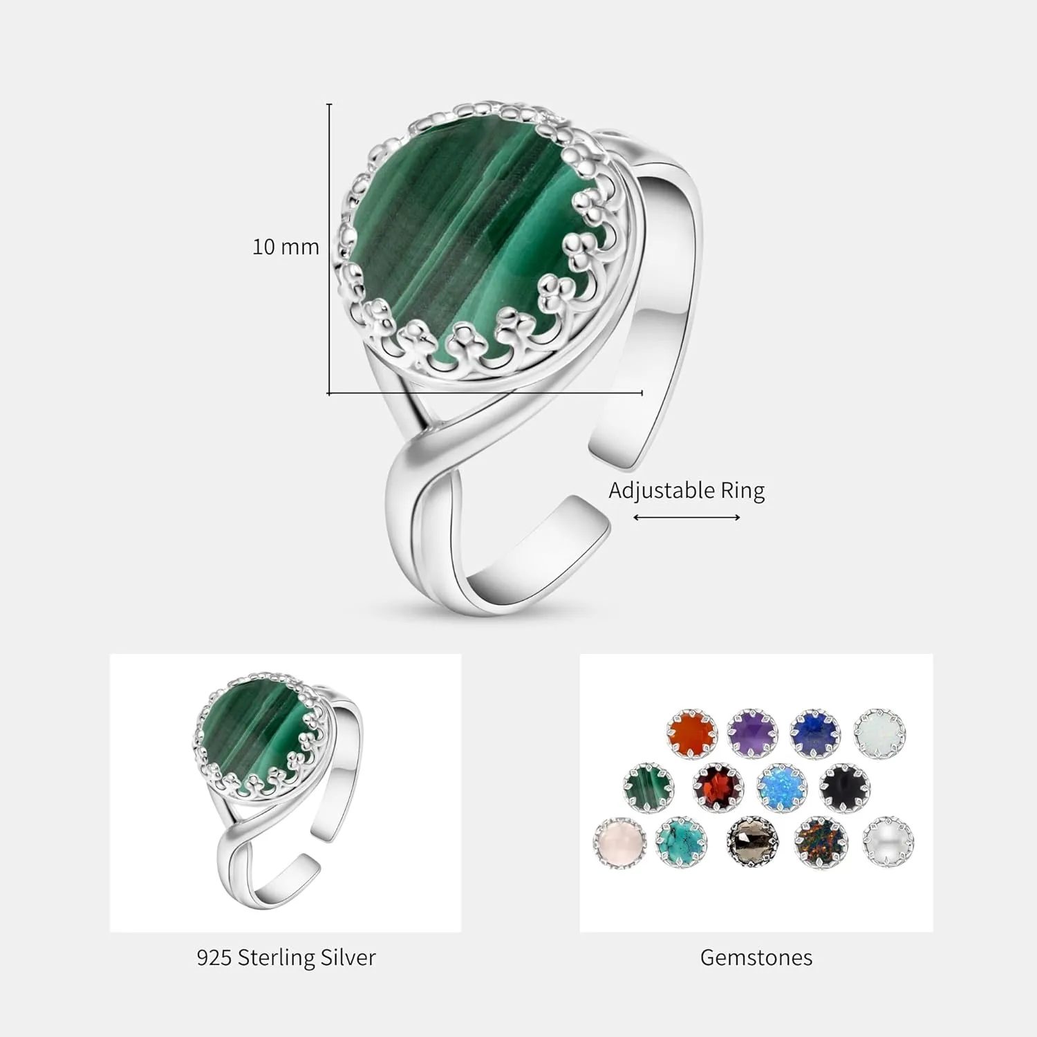 925 Sterling Silver Malachite Rings for Women - Anniversary Rings for Women - Sterling Silver Rings for Women - Dainty Sterling Silver Rings - Sterling Silver Malachite Ring - Anniversary Bands