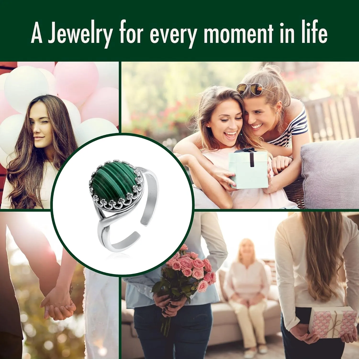 925 Sterling Silver Malachite Rings for Women - Anniversary Rings for Women - Sterling Silver Rings for Women - Dainty Sterling Silver Rings - Sterling Silver Malachite Ring - Anniversary Bands