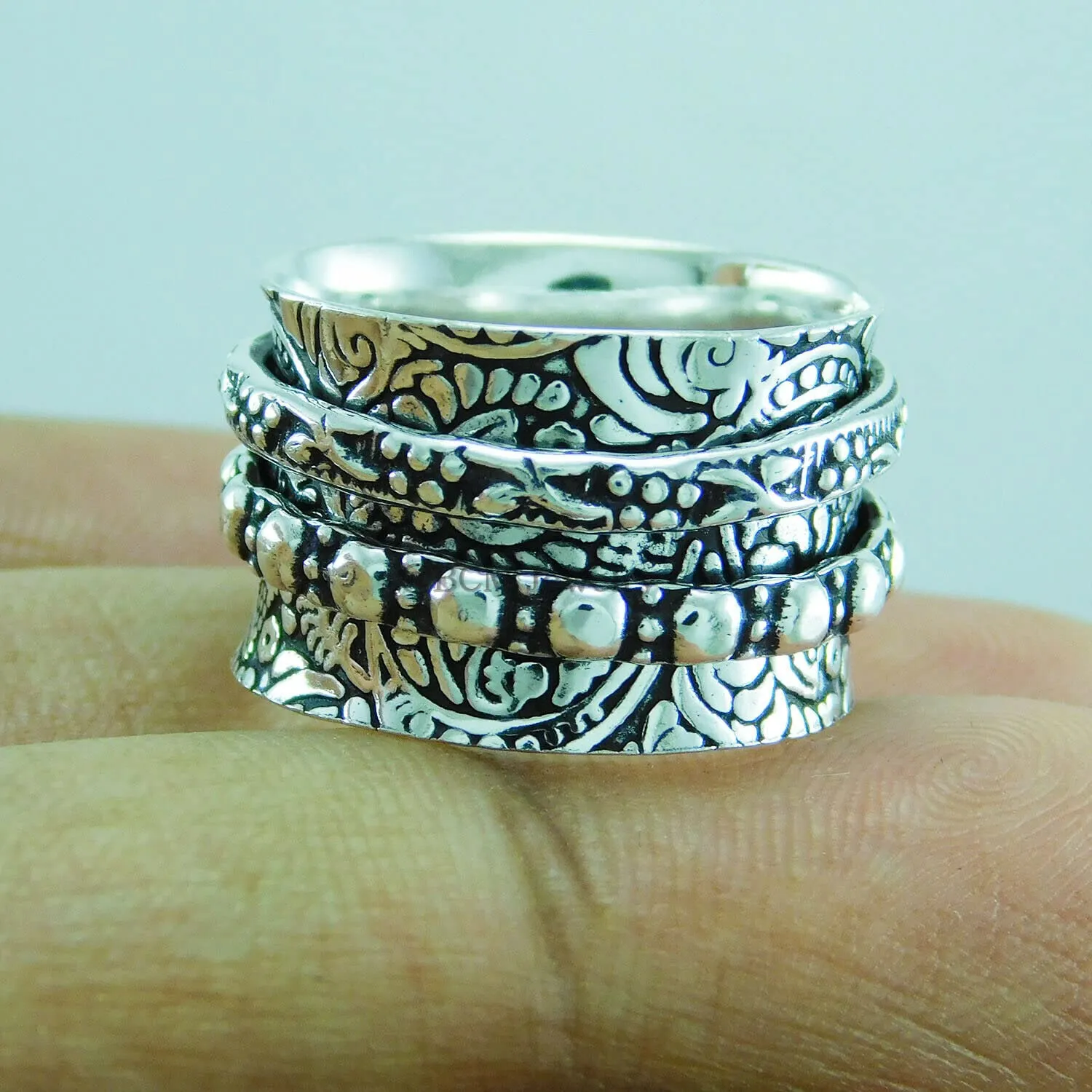 925 Sterling Silver Meditation Spinner Ring, Anxiety Ring For Men, Women & Girls, Worry, Thumb, Yoga Ring, Handmade Leaves Ring, Christmas Gift (US Ring size 6)