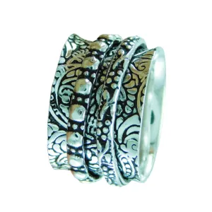 925 Sterling Silver Meditation Spinner Ring, Anxiety Ring For Men, Women & Girls, Worry, Thumb, Yoga Ring, Handmade Leaves Ring, Christmas Gift (US Ring size 6)