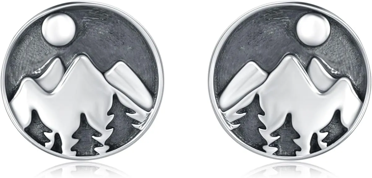 925 Sterling Silver Mountain Earrings Tree Sun Climbing Hiking Jewelry Gifts for Nature Lovers Skiers Hikers Campers Climbers