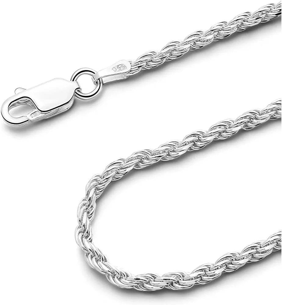 925 sterling silver necklace Diamond Cut Rope Chain Necklace, 5MM, 6MM, 7.5MM ,8.5MM- Mens Rope Chain, Sterling Silver Rope Chain Necklace For Men, Mens Rope Chain Bracelet,silver necklace made in italy