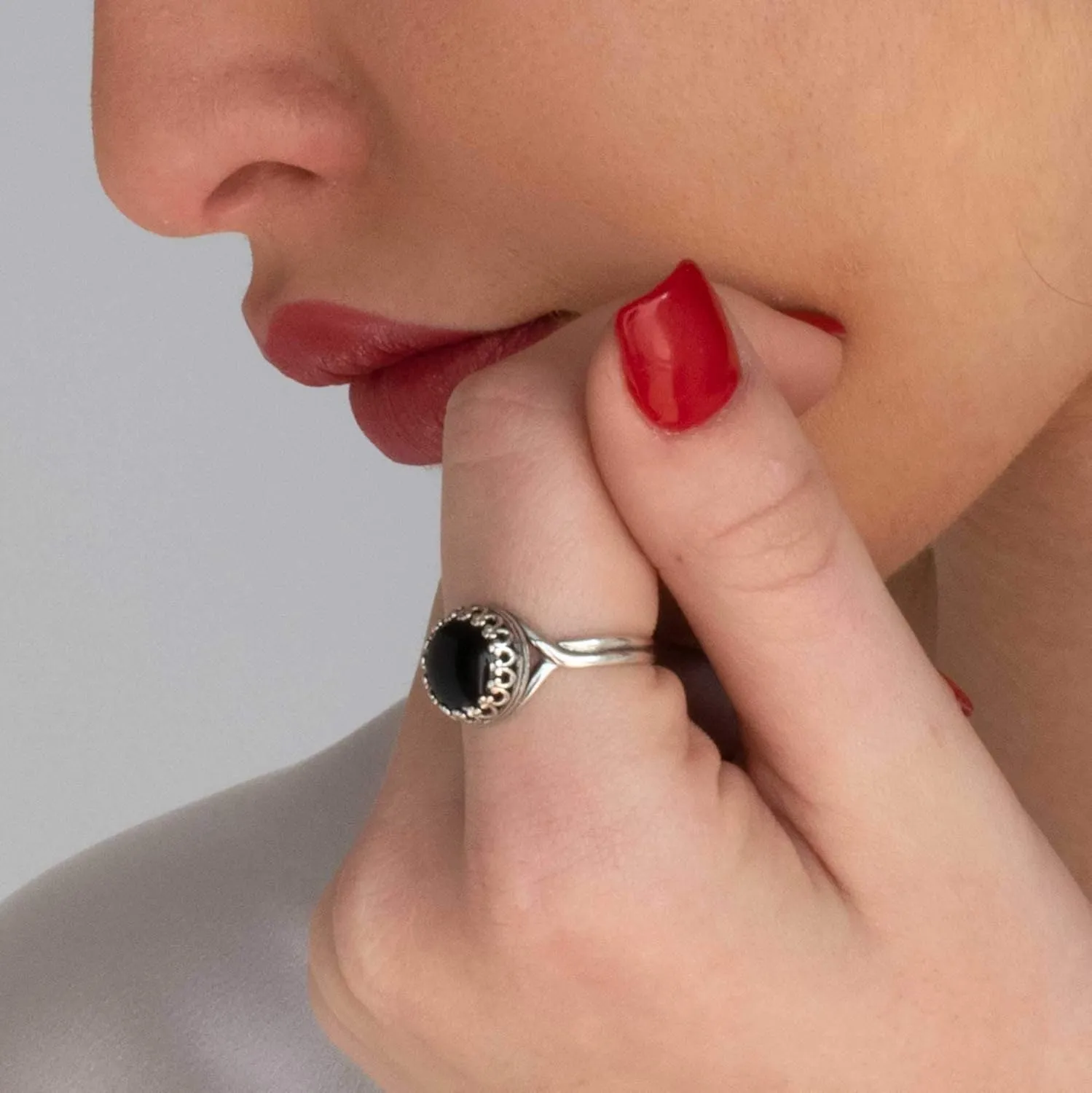 925 Sterling Silver Onyx Rings for Women - Anniversary Rings for Women - Sterling Silver Rings for Women - Dainty Sterling Silver Rings - Sterling Silver Onyx Ring - Anniversary Bands