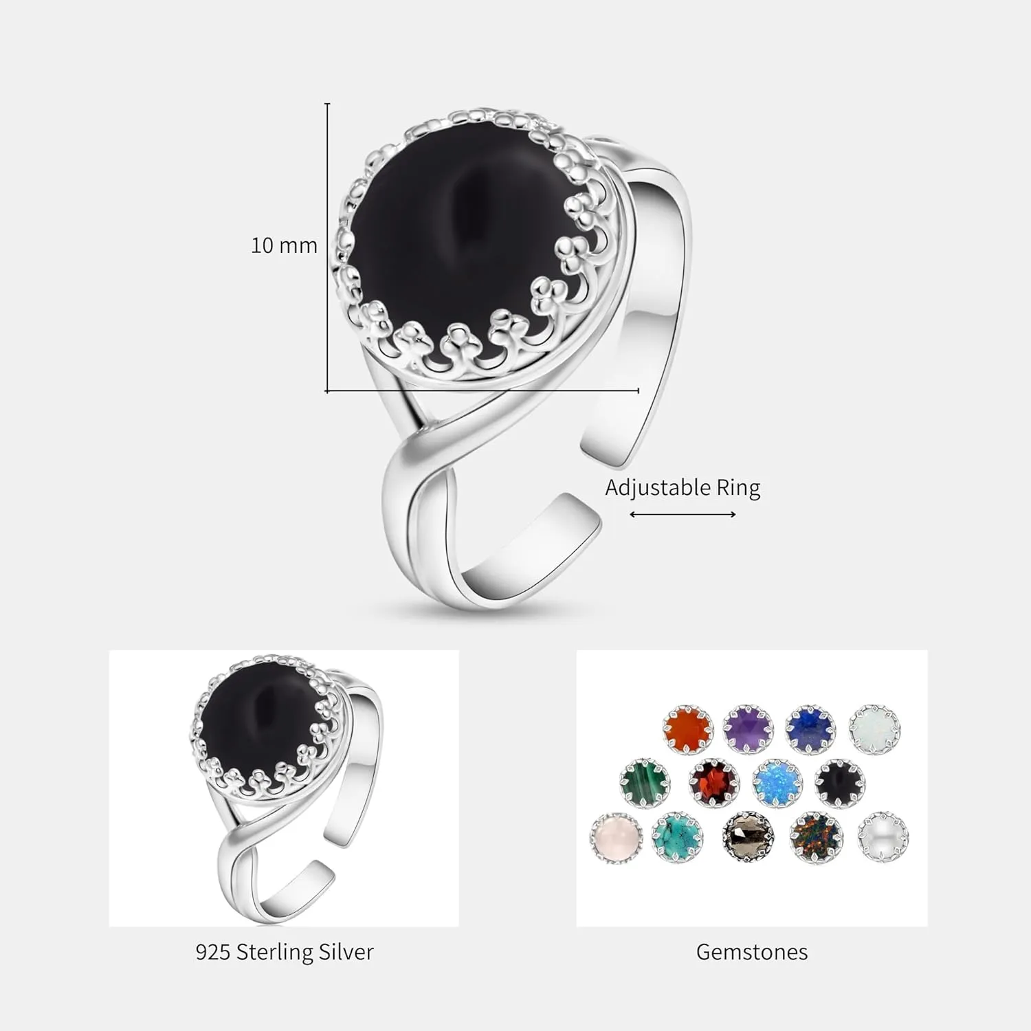 925 Sterling Silver Onyx Rings for Women - Anniversary Rings for Women - Sterling Silver Rings for Women - Dainty Sterling Silver Rings - Sterling Silver Onyx Ring - Anniversary Bands