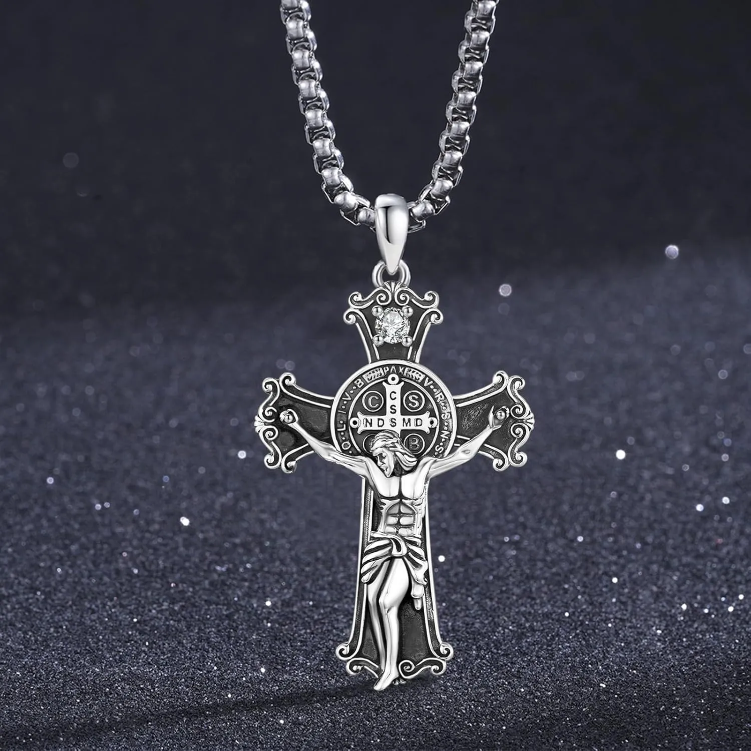 925 Sterling Silver Patron Saint Medals Amulet Protection Pandent Necklace Cross Faith Jewelry for Men(2.5mm 22" 2" Rolo Chain)