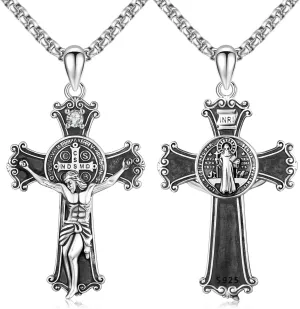 925 Sterling Silver Patron Saint Medals Amulet Protection Pandent Necklace Cross Faith Jewelry for Men(2.5mm 22" 2" Rolo Chain)