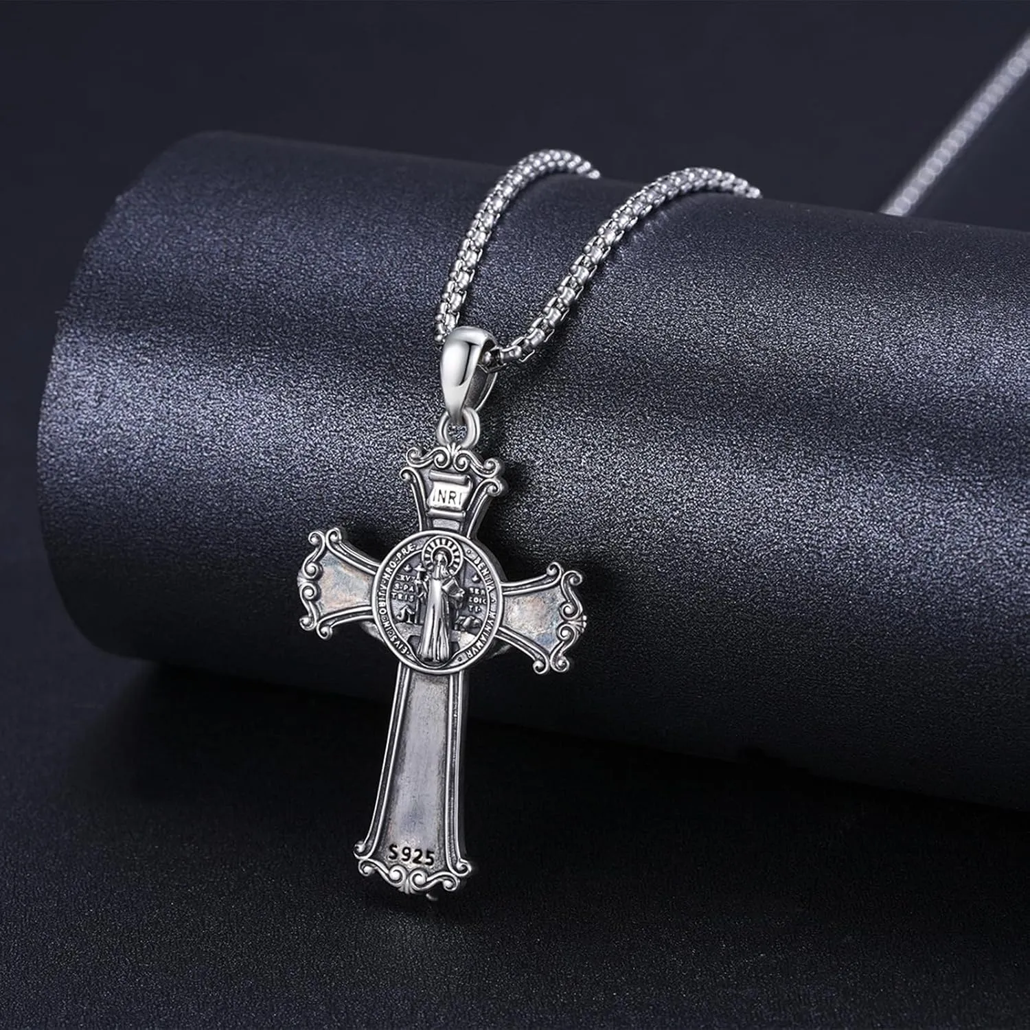 925 Sterling Silver Patron Saint Medals Amulet Protection Pandent Necklace Cross Faith Jewelry for Men(2.5mm 22" 2" Rolo Chain)