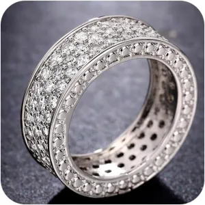 925 Sterling Silver Plated Shiny Diamond Rings for Men Women Multi Row Ring Cubic Zirconia Eternity Engagement Wedding Band Statement Ring for Women's Size 10#