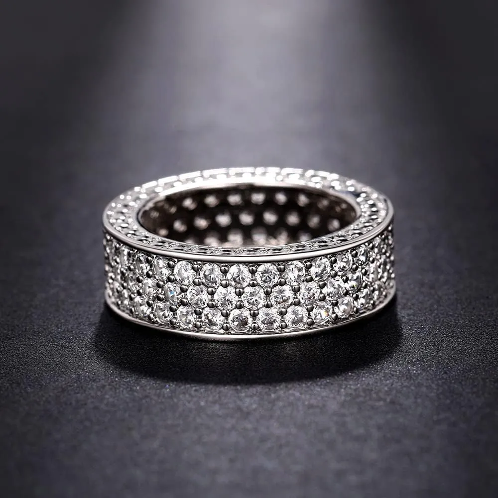 925 Sterling Silver Plated Shiny Diamond Rings for Men Women Multi Row Ring Cubic Zirconia Eternity Engagement Wedding Band Statement Ring for Women's Size 10#