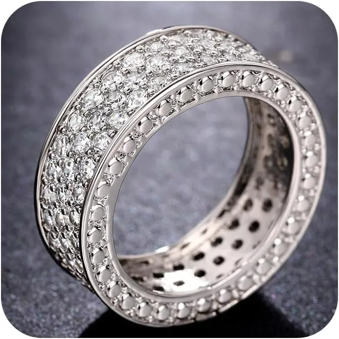 925 Sterling Silver Plated Shiny Diamond Rings for Men Women Multi Row Ring Cubic Zirconia Eternity Engagement Wedding Band Statement Ring for Women's Size 10#