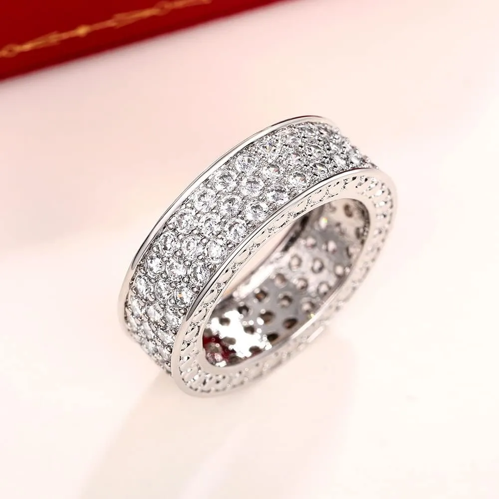 925 Sterling Silver Plated Shiny Diamond Rings for Men Women Multi Row Ring Cubic Zirconia Eternity Engagement Wedding Band Statement Ring for Women's Size 10#