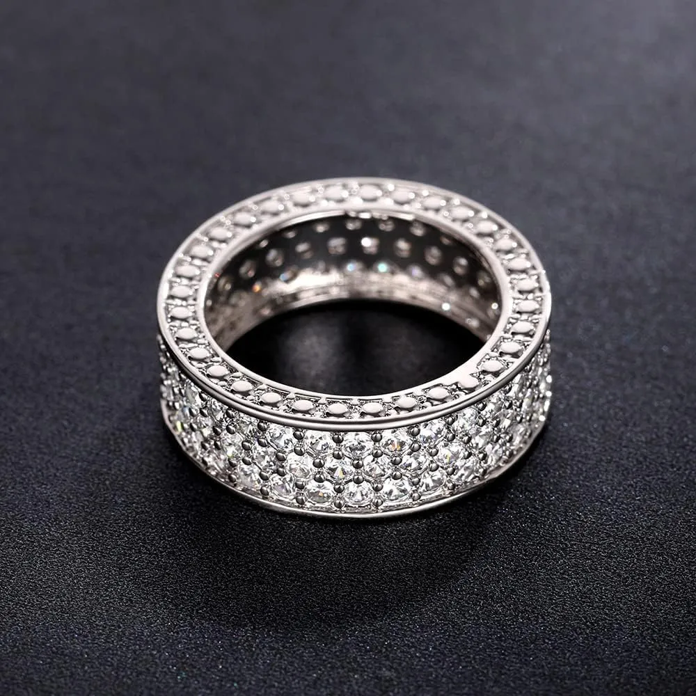 925 Sterling Silver Plated Shiny Diamond Rings for Men Women Multi Row Ring Cubic Zirconia Eternity Engagement Wedding Band Statement Ring for Women's Size 10#