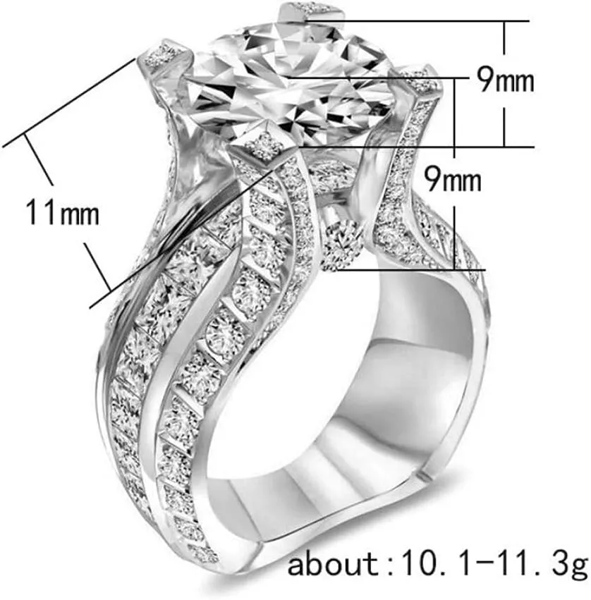 925 Sterling Silver Shiny Full Diamond Gemstone Ring Cubic Zirconia Rings 2.5 Carat CZ Diamond Multi Row Ring Eternity Engagement Wedding Band Ring for Women (US Code 9)