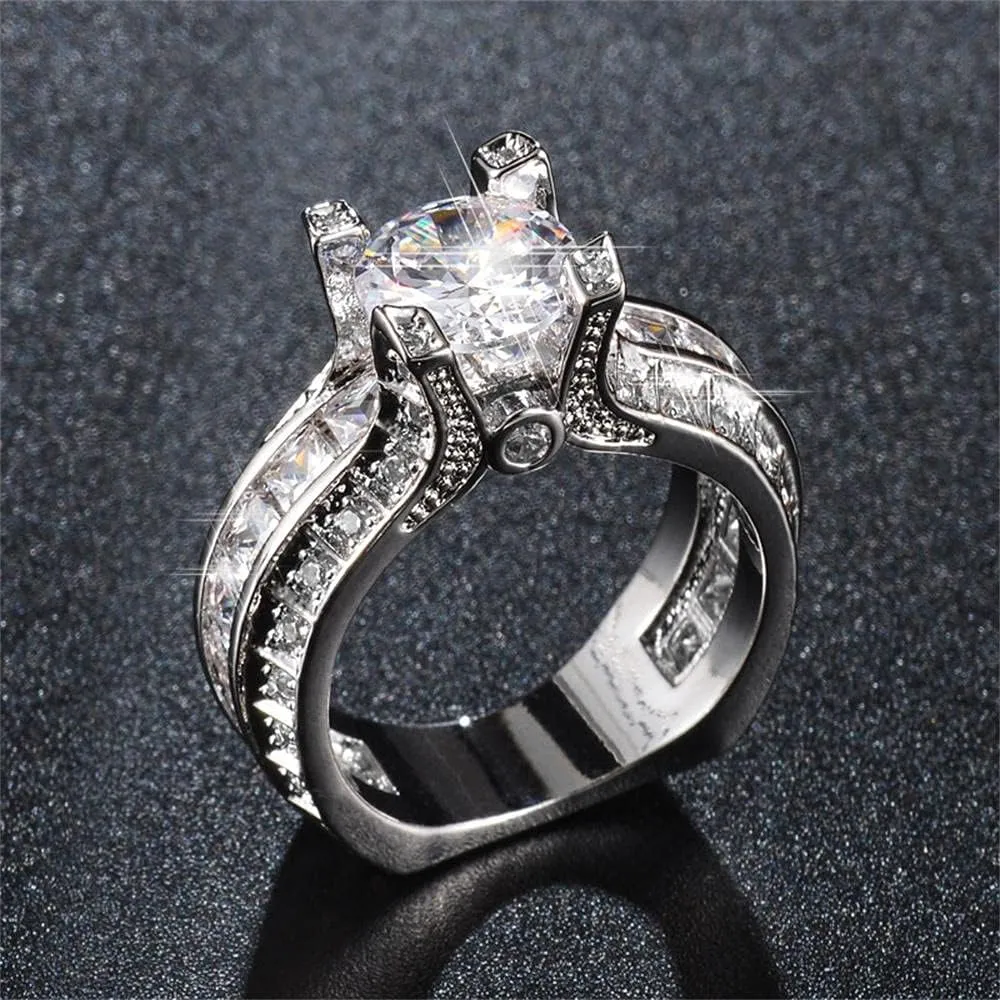 925 Sterling Silver Shiny Full Diamond Gemstone Ring Cubic Zirconia Rings 2.5 Carat CZ Diamond Multi Row Ring Eternity Engagement Wedding Band Ring for Women (US Code 9)
