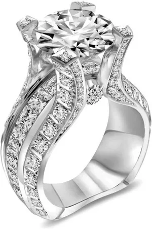 925 Sterling Silver Shiny Full Diamond Gemstone Ring Cubic Zirconia Rings 2.5 Carat CZ Diamond Multi Row Ring Eternity Engagement Wedding Band Ring for Women (US Code 9)