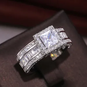 925 Sterling Silver Shiny Full Diamond Gemstone Ring Cubic Zirconia Rings CZ Diamond Multi Row Ring Eternity Engagement Wedding Band Ring for Women (US Code 6)