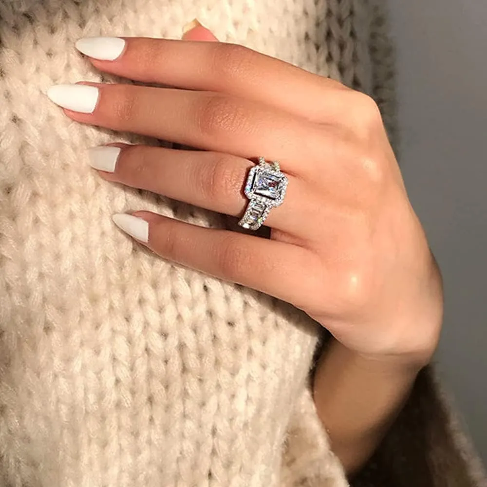 925 Sterling Silver Shiny Full Diamond Ring Cubic Zirconia Cocktail Rings CZ Diamond Ring Eternity Engagement Wedding Band Ring for Women (US Code 9)