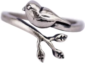 925 Sterling Silver Sparrow Bird Adjustable Ring for Womens, Oxidized Handmade Jewelry