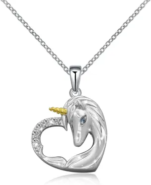 925 Sterling Silver Unicorn Pendant Necklace Jewelry for Women Girls