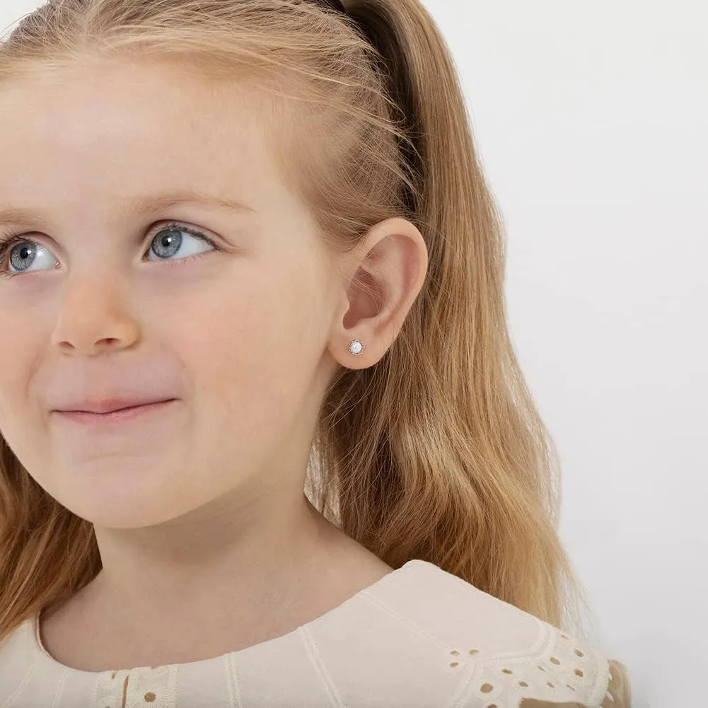 925 Sterling Silver Unique Simulated Pearl Basket Toddler Earrings with Screw Back Locking - Hypoallergenic & Safe for Babies, Toddlers, Young Girls, and Pre Teens