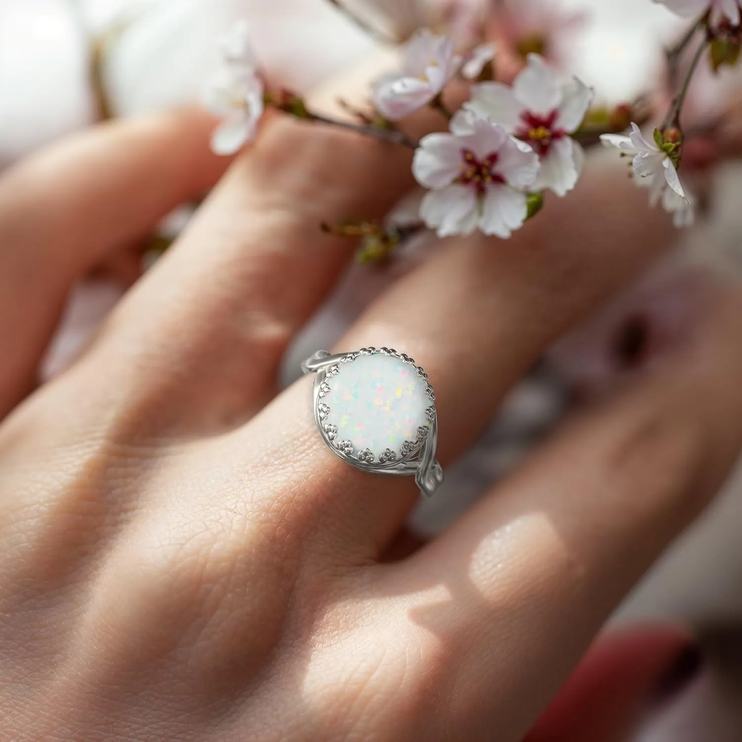 925 Sterling Silver White Opal Rings for Women - Anniversary Rings for Women - Sterling Silver Rings for Women - Dainty Sterling Silver Rings - Sterling Silver Opal Ring - Anniversary Bands
