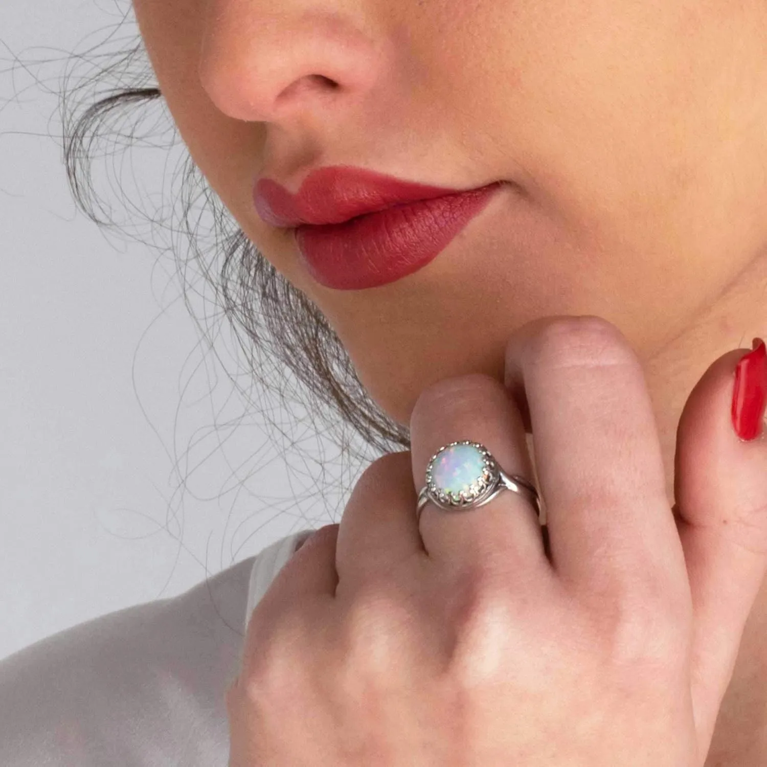 925 Sterling Silver White Opal Rings for Women - Anniversary Rings for Women - Sterling Silver Rings for Women - Dainty Sterling Silver Rings - Sterling Silver Opal Ring - Anniversary Bands