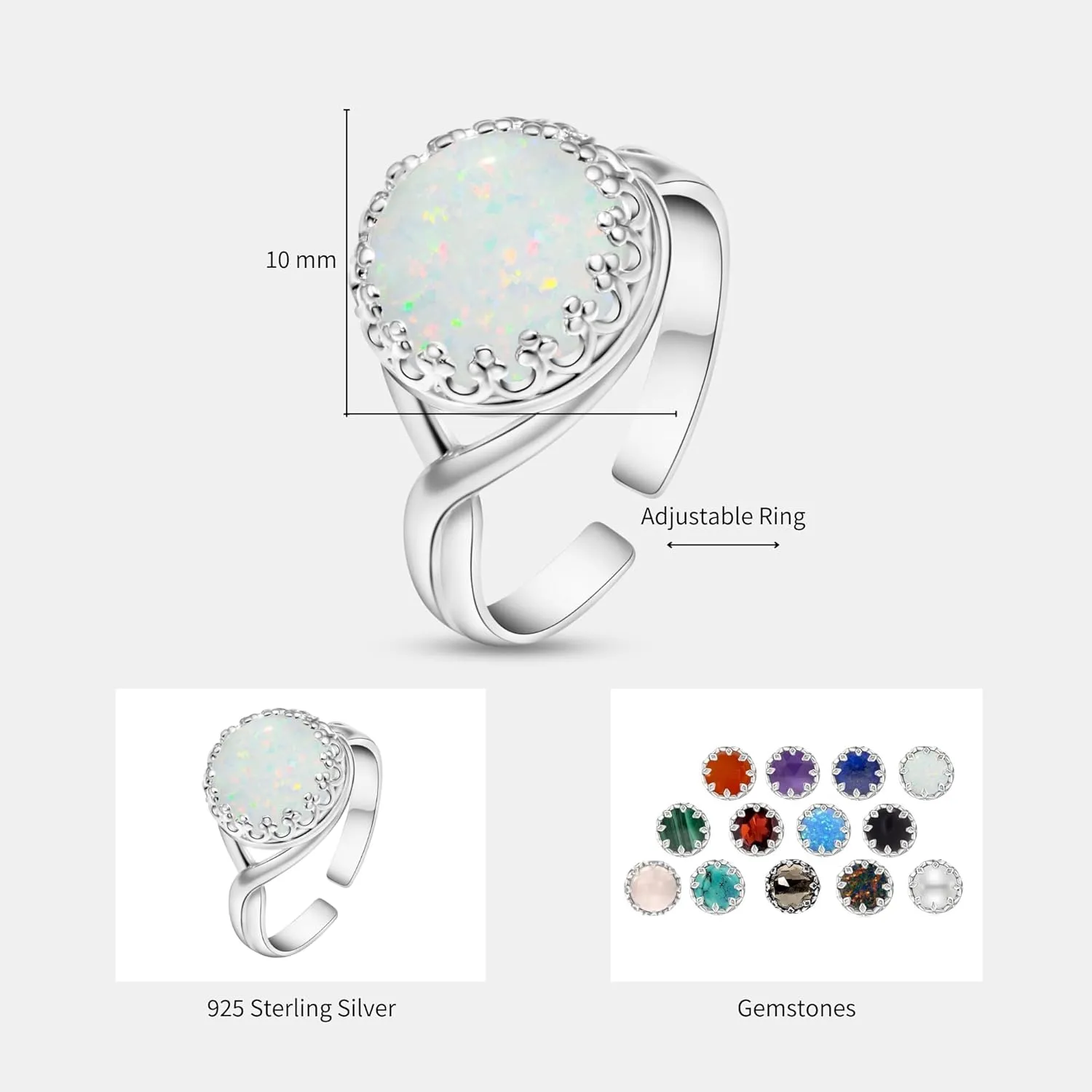 925 Sterling Silver White Opal Rings for Women - Anniversary Rings for Women - Sterling Silver Rings for Women - Dainty Sterling Silver Rings - Sterling Silver Opal Ring - Anniversary Bands