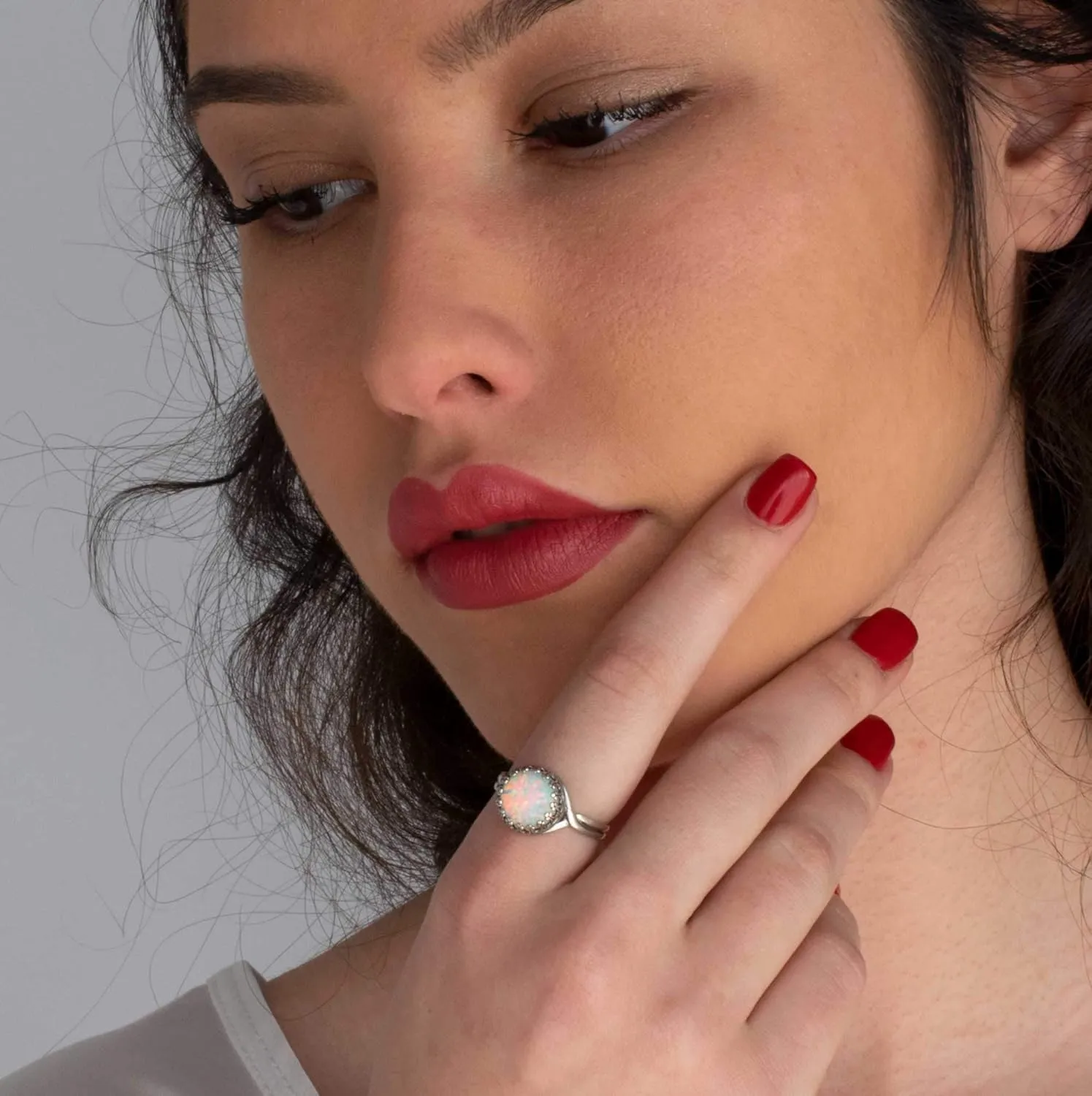925 Sterling Silver White Opal Rings for Women - Anniversary Rings for Women - Sterling Silver Rings for Women - Dainty Sterling Silver Rings - Sterling Silver Opal Ring - Anniversary Bands