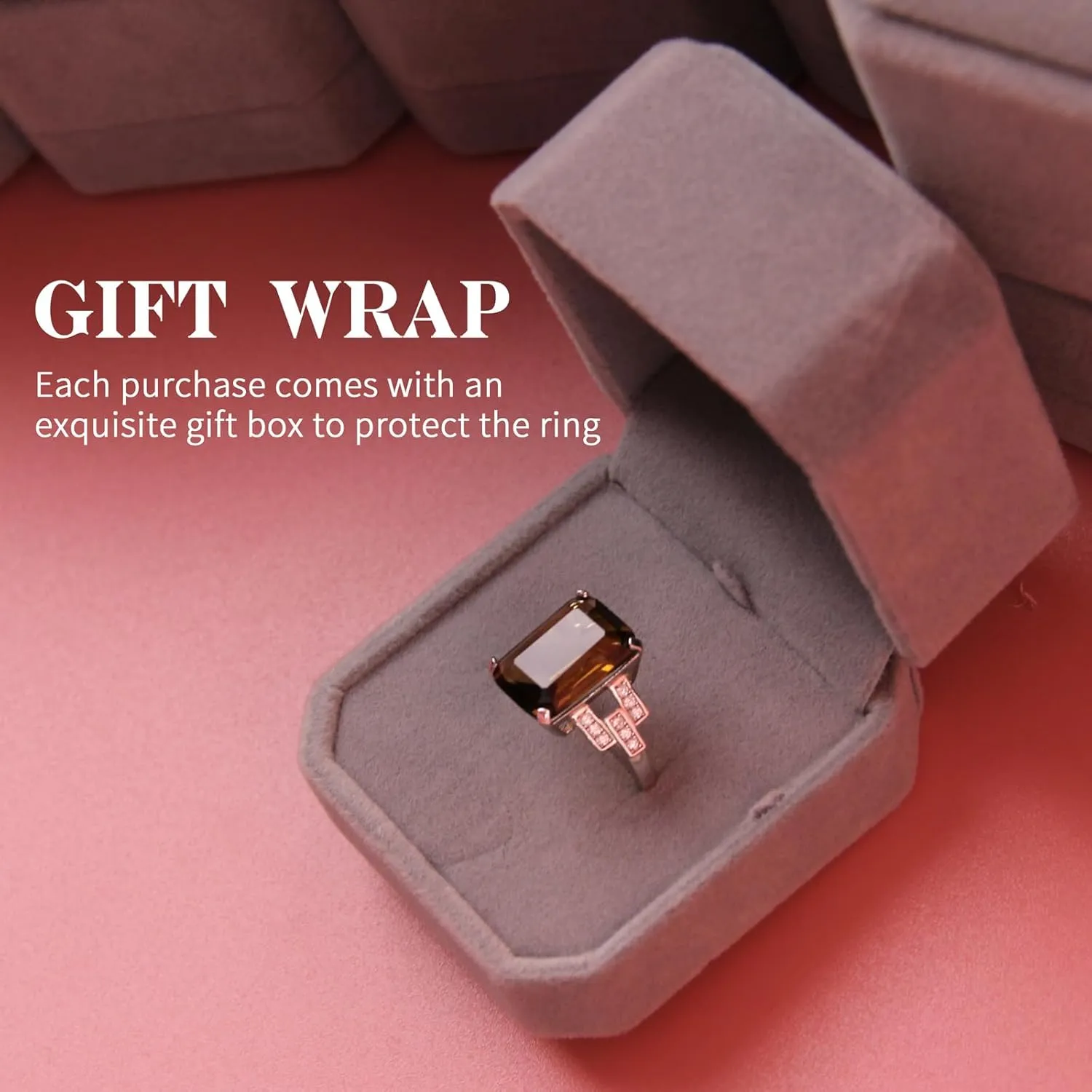925 Sterling Silver Women Rings 5.9ct Smoky Quartz Statement Rings for Women Girls Cubic Zirconia Engagement Wedding Jewelry Size 6-10