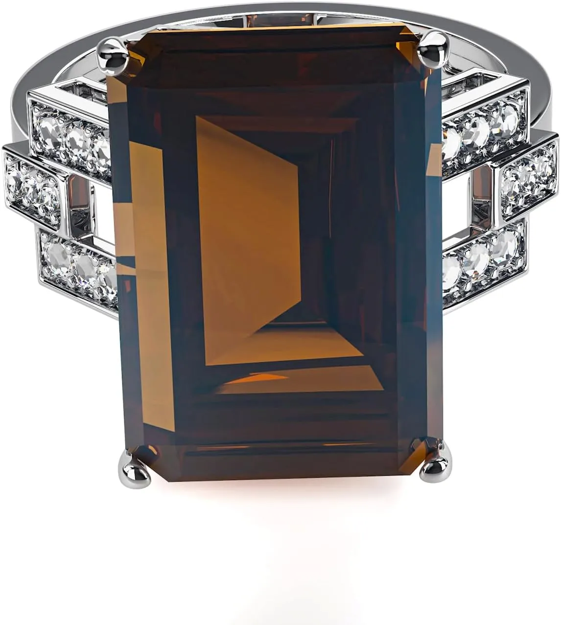 925 Sterling Silver Women Rings 5.9ct Smoky Quartz Statement Rings for Women Girls Cubic Zirconia Engagement Wedding Jewelry Size 6-10