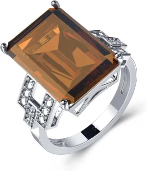 925 Sterling Silver Women Rings 5.9ct Smoky Quartz Statement Rings for Women Girls Cubic Zirconia Engagement Wedding Jewelry Size 6-10