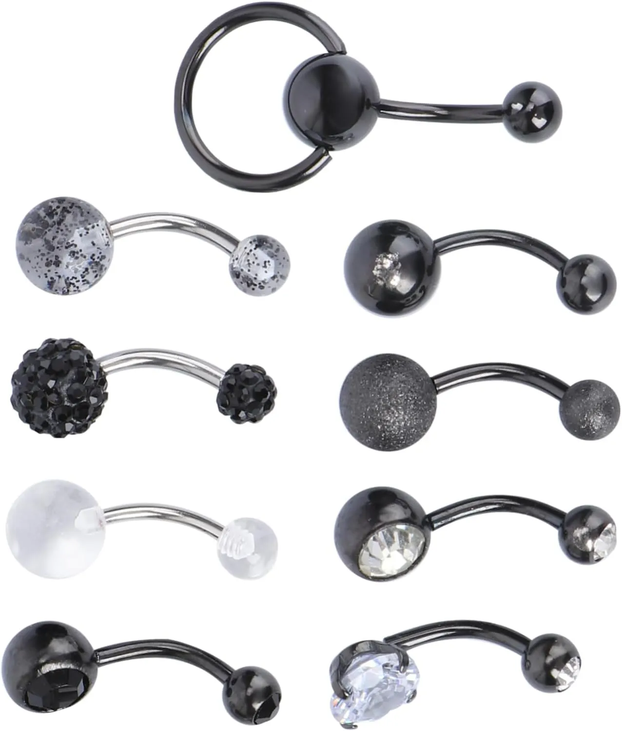 9Pcs Zircon Belly Button Rings Navel Piercings Jewelry Exquisite Adornment for Women Fashionable Body Jewelry for Summer Outfits