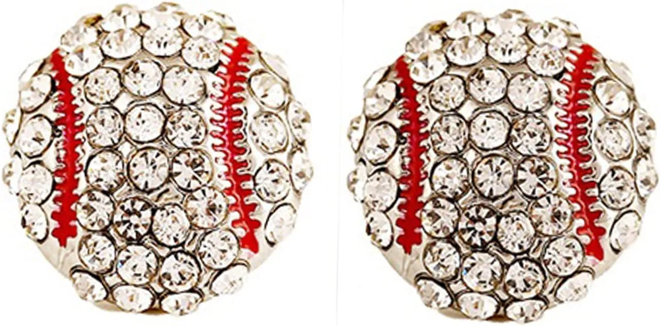 A Pair Unique Rhinestone Stud Drop Stackable Cute Basketball Volleyball Baseball Football Rugby Shiny Crystal Sport Earrings Jewelry for Women Teens