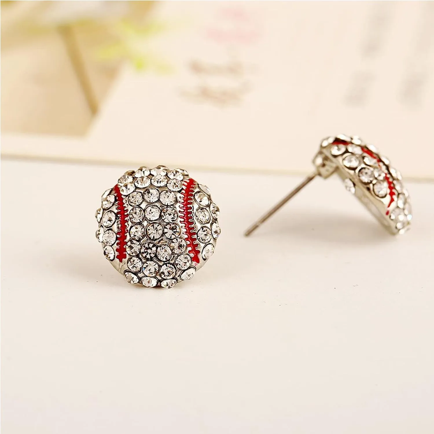 A Pair Unique Rhinestone Stud Drop Stackable Cute Basketball Volleyball Baseball Football Rugby Shiny Crystal Sport Earrings Jewelry for Women Teens