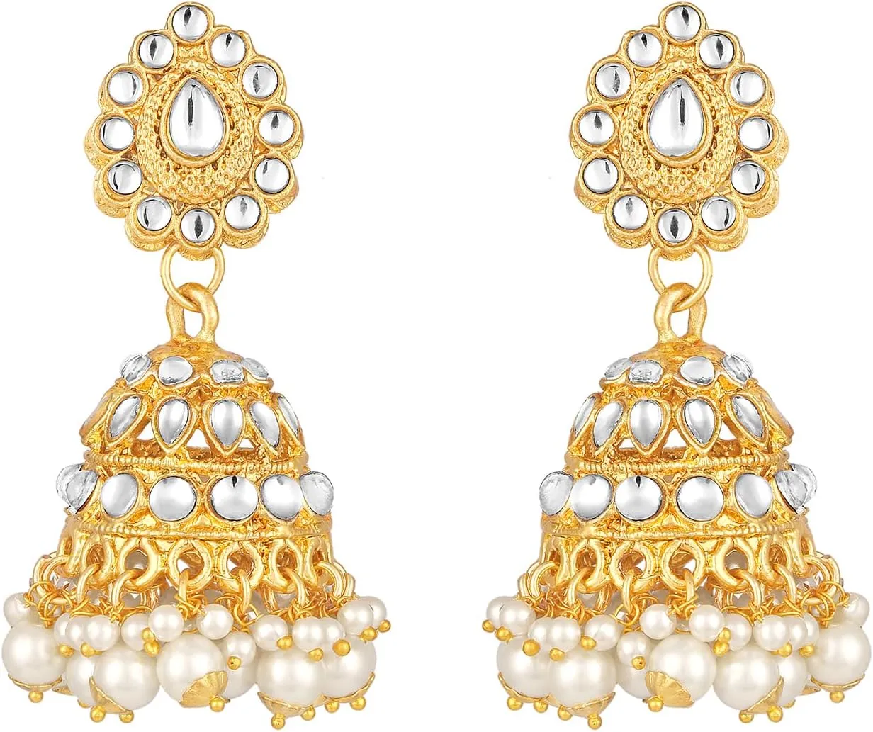 Aabhu Kundan Choker Necklace Set with Earrings & Maang Tikka, Gold-Plated Indian Wedding Jewelry Sets for Women, Traditional Indian Choker Necklace, Bollywood Jewelry, Indian Jewelry Set for Weddings & Parties