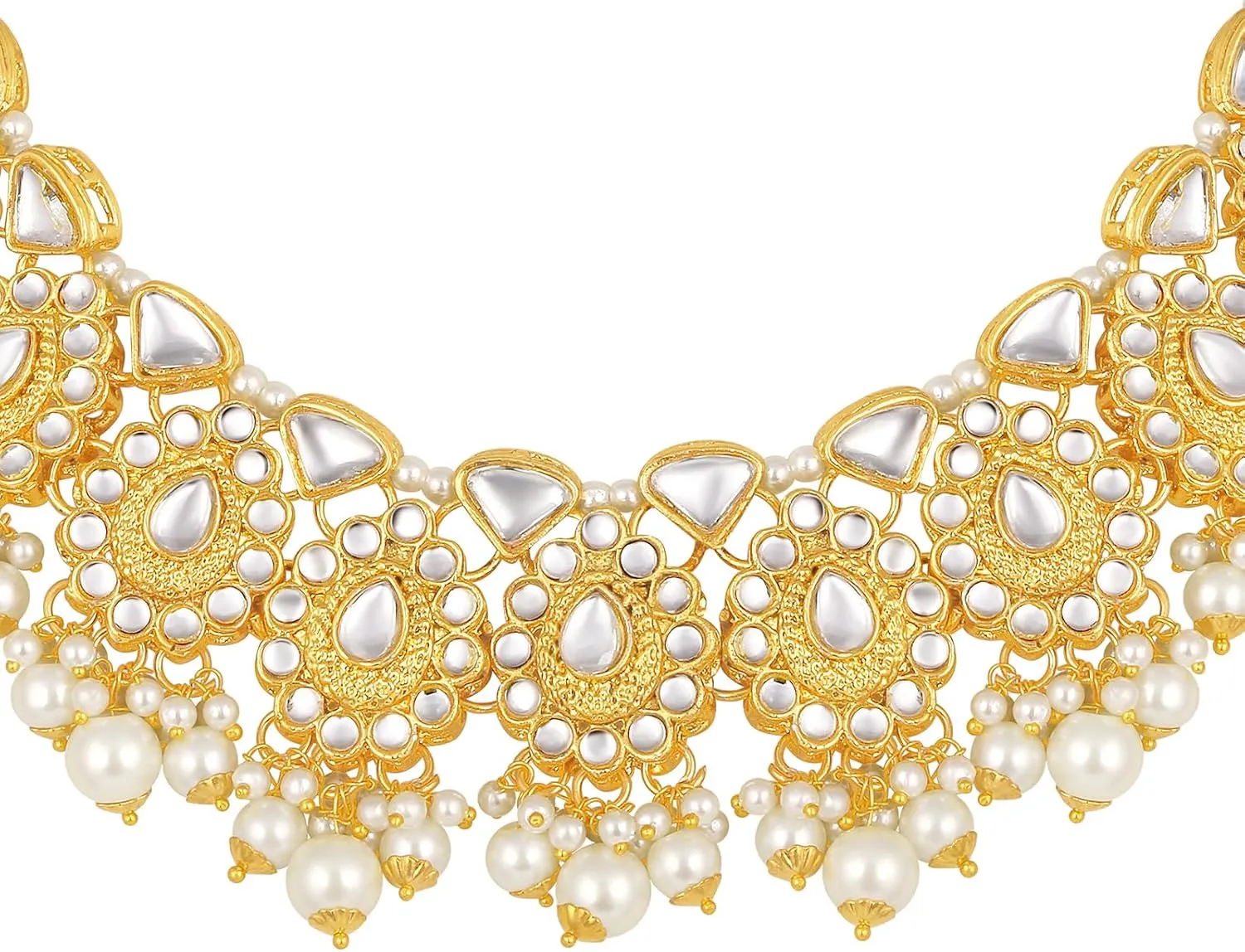 Aabhu Kundan Choker Necklace Set with Earrings & Maang Tikka, Gold-Plated Indian Wedding Jewelry Sets for Women, Traditional Indian Choker Necklace, Bollywood Jewelry, Indian Jewelry Set for Weddings & Parties