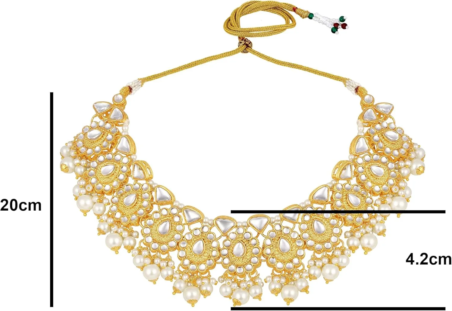 Aabhu Kundan Choker Necklace Set with Earrings & Maang Tikka, Gold-Plated Indian Wedding Jewelry Sets for Women, Traditional Indian Choker Necklace, Bollywood Jewelry, Indian Jewelry Set for Weddings & Parties