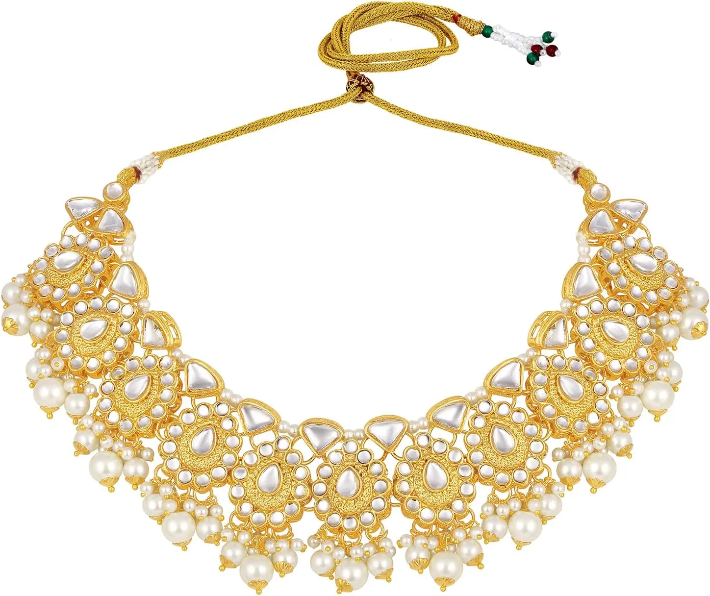 Aabhu Kundan Choker Necklace Set with Earrings & Maang Tikka, Gold-Plated Indian Wedding Jewelry Sets for Women, Traditional Indian Choker Necklace, Bollywood Jewelry, Indian Jewelry Set for Weddings & Parties