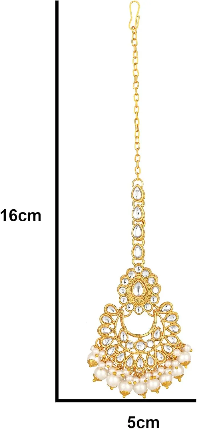 Aabhu Kundan Choker Necklace Set with Earrings & Maang Tikka, Gold-Plated Indian Wedding Jewelry Sets for Women, Traditional Indian Choker Necklace, Bollywood Jewelry, Indian Jewelry Set for Weddings & Parties