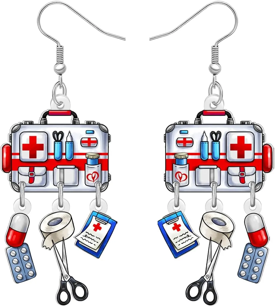 Acrylic Cute Nurse Day First-aid Kit Earrings Dangle Medical Theme Symbol Funny Appreciation Jewelry Nursing Thank You Gifts for Women Mom Nurses Week Doctor RN Students Graduation