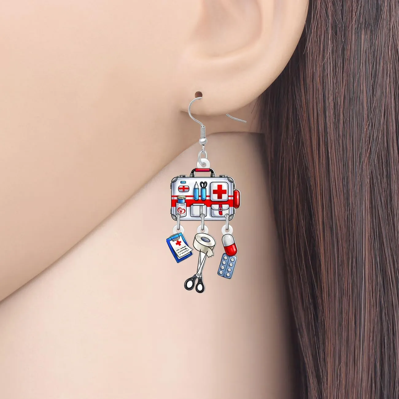 Acrylic Cute Nurse Day First-aid Kit Earrings Dangle Medical Theme Symbol Funny Appreciation Jewelry Nursing Thank You Gifts for Women Mom Nurses Week Doctor RN Students Graduation