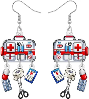 Acrylic Cute Nurse Day First-aid Kit Earrings Dangle Medical Theme Symbol Funny Appreciation Jewelry Nursing Thank You Gifts for Women Mom Nurses Week Doctor RN Students Graduation