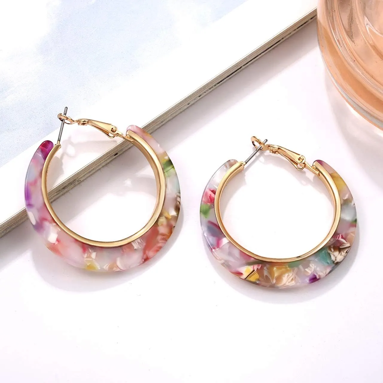 Acrylic Hoop Earrings for Women Resin Floral Earring Spring Summer Earrings Beach Jewelry Statement Fashion Accessories