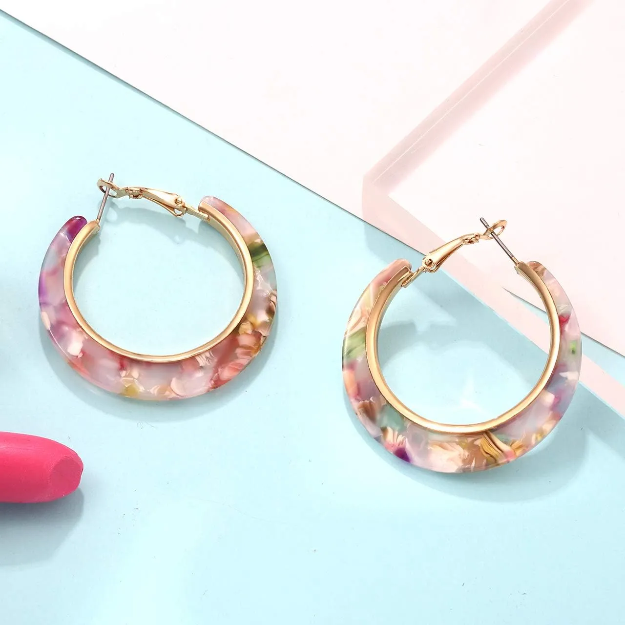 Acrylic Hoop Earrings for Women Resin Floral Earring Spring Summer Earrings Beach Jewelry Statement Fashion Accessories