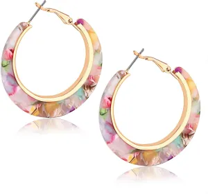 Acrylic Hoop Earrings for Women Resin Floral Earring Spring Summer Earrings Beach Jewelry Statement Fashion Accessories