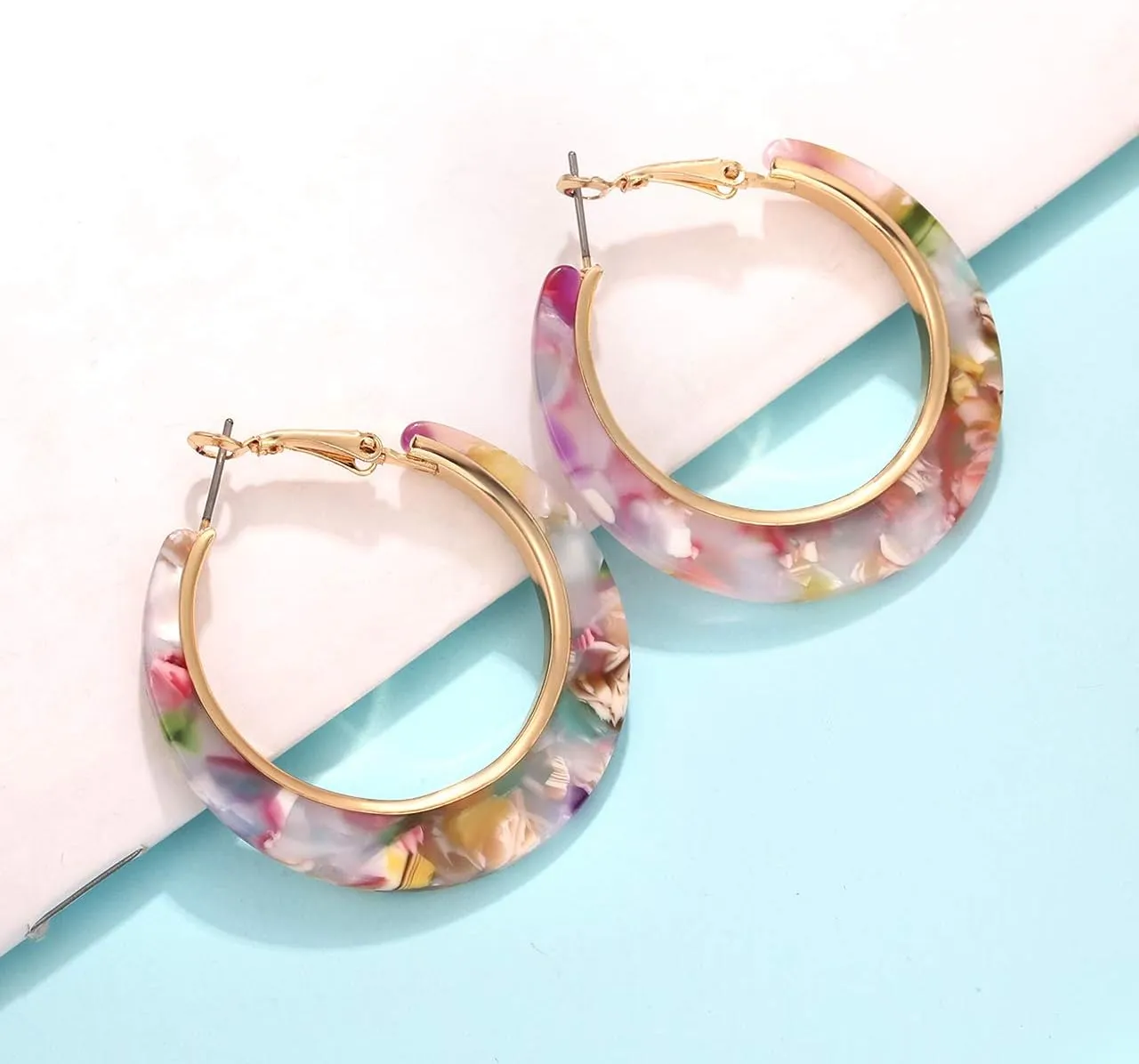 Acrylic Hoop Earrings for Women Resin Floral Earring Spring Summer Earrings Beach Jewelry Statement Fashion Accessories