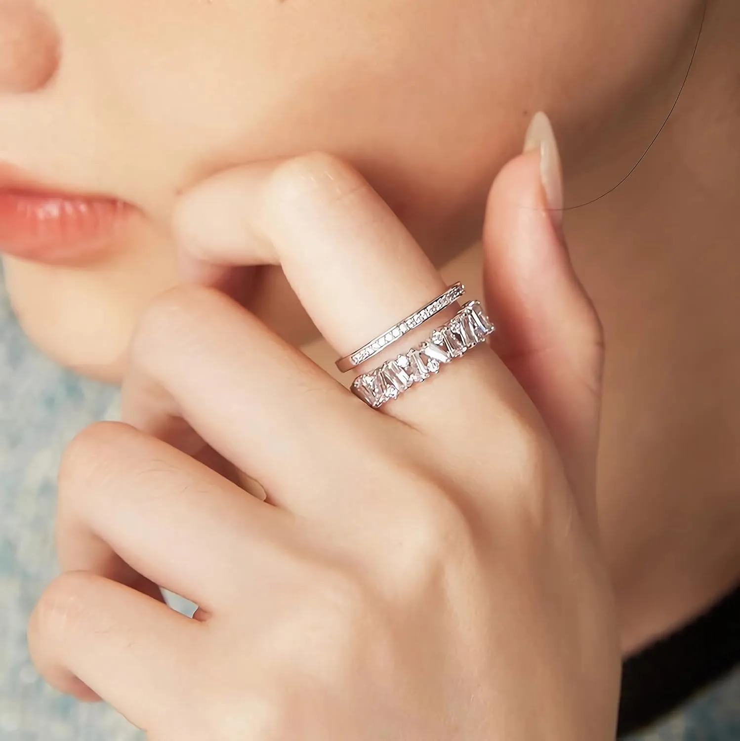 Adjustable 18k Gold Plated CZ Leaf Open Ring Dainty Double Cubic Zirconia Olive Branch Leaves Band Stacking Finger Rings Minimalist Cute Statement Ring Jewelry for Women Teen Girls